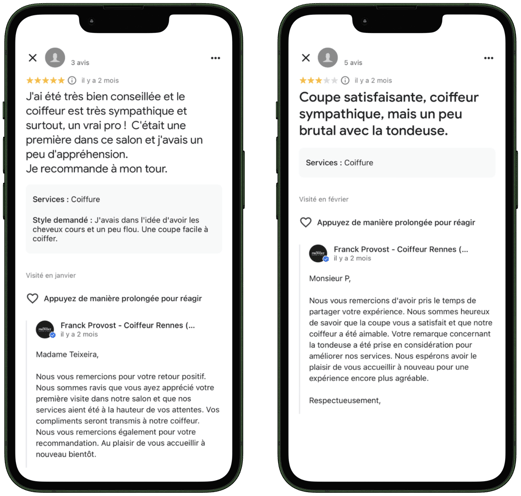 réponse avis clients google positif et négatif