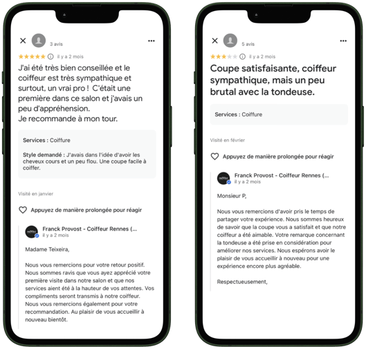 Avis clients positif et négatif