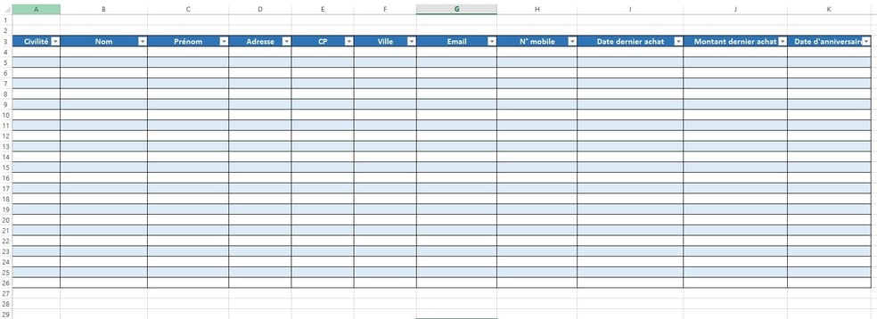 Comment créer un fichier client excel