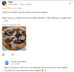Exemple de réponse d'une pizzeria à un avis positif 