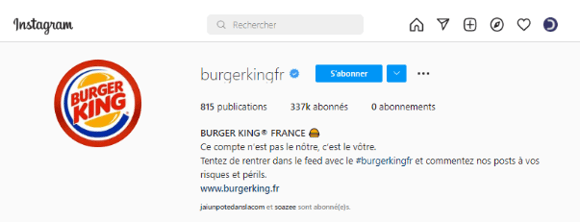 biographie Instagram Burger King
