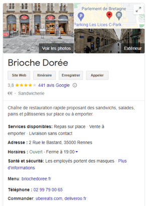Fiche d'établissement Google de Brioche Dorée à Rennes 