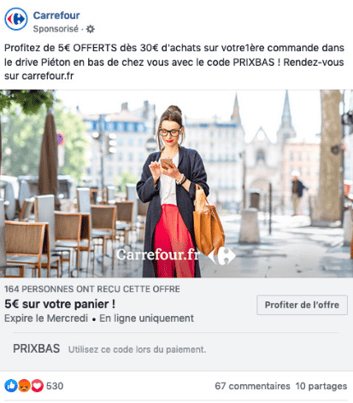 Publicités retargeting Facebook Carrefour