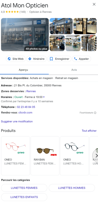 Fiche d'établissement Google - Atol Rennes 