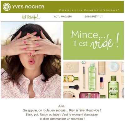 Exemple d'email Yves Rocher