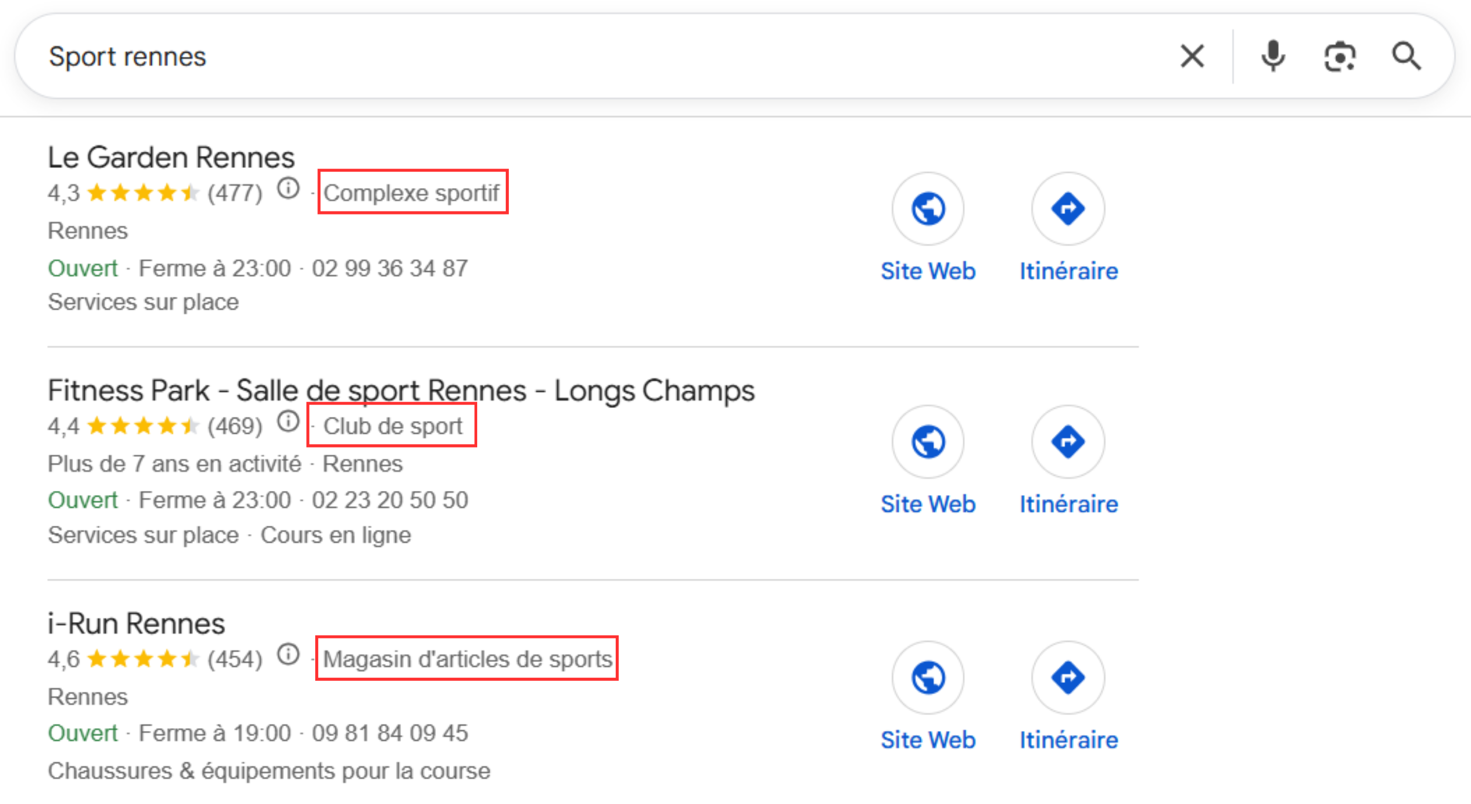 Catégories Fiche Google my Business Agent IA