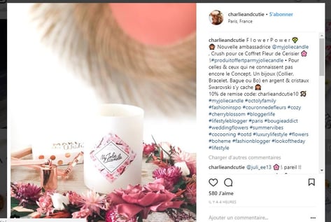 post Instagram influenceuse My Jolie Candle – drive to store