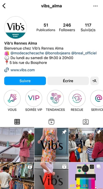 Page locale sur Instagram de Vib's à Alma 