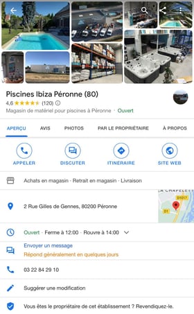 Fiche Google Business Profile de Piscine Ibiza à Péronne