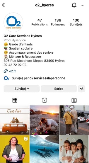 Page locale sur Instagram de O2 à Hyères