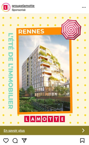 Publicité sponsorisée sur Instagram du groupe Lamotte à Rennes