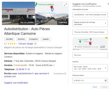 fiche établissement google recherches locales