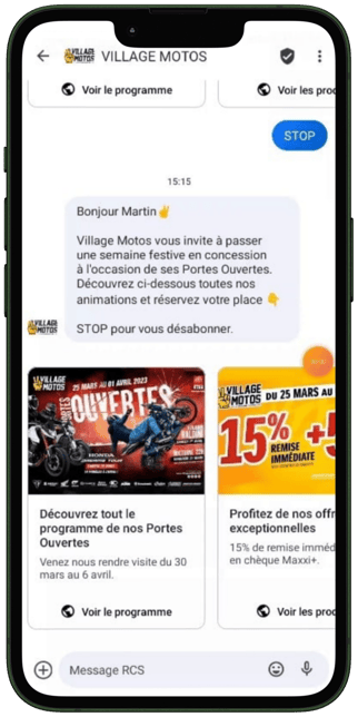RCS messaging Village Motos Portes Ouvertes