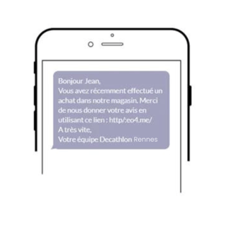 SMS pour récolter des avis client suite à un achat chez Decathlon Rennes