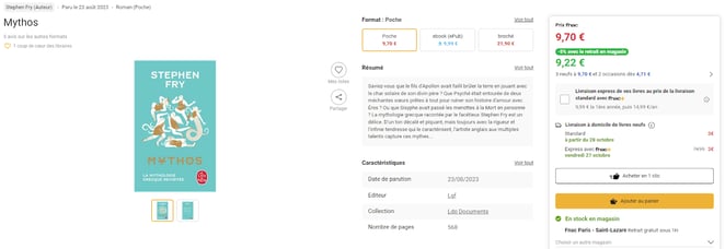 Réduction de 5% lors de l'achat en ligne et retrait en magasin d'un livre sur le site de la Fnac