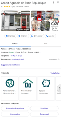 fiche Google my business produits banque