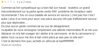 Avis d'un client insatisfait dans le secteur de l'automobile