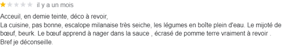 Avis d'un client insatisfait dans le secteur de la restauration
