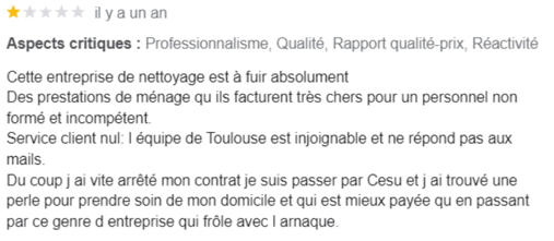 avis client insatisfait services à la personne