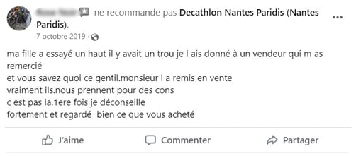 avis client négatif Facebook