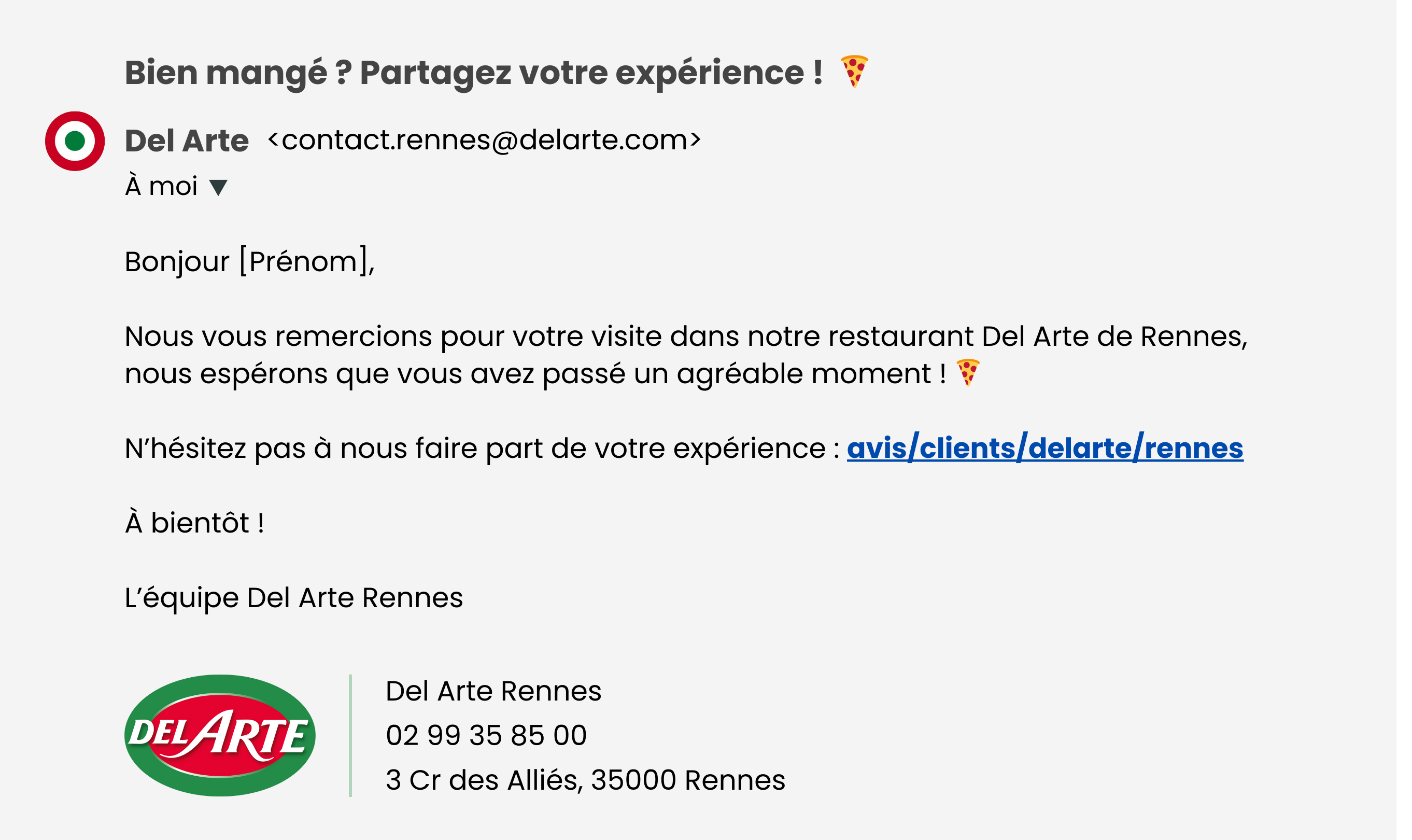 email avis clients google collecte restaurant
