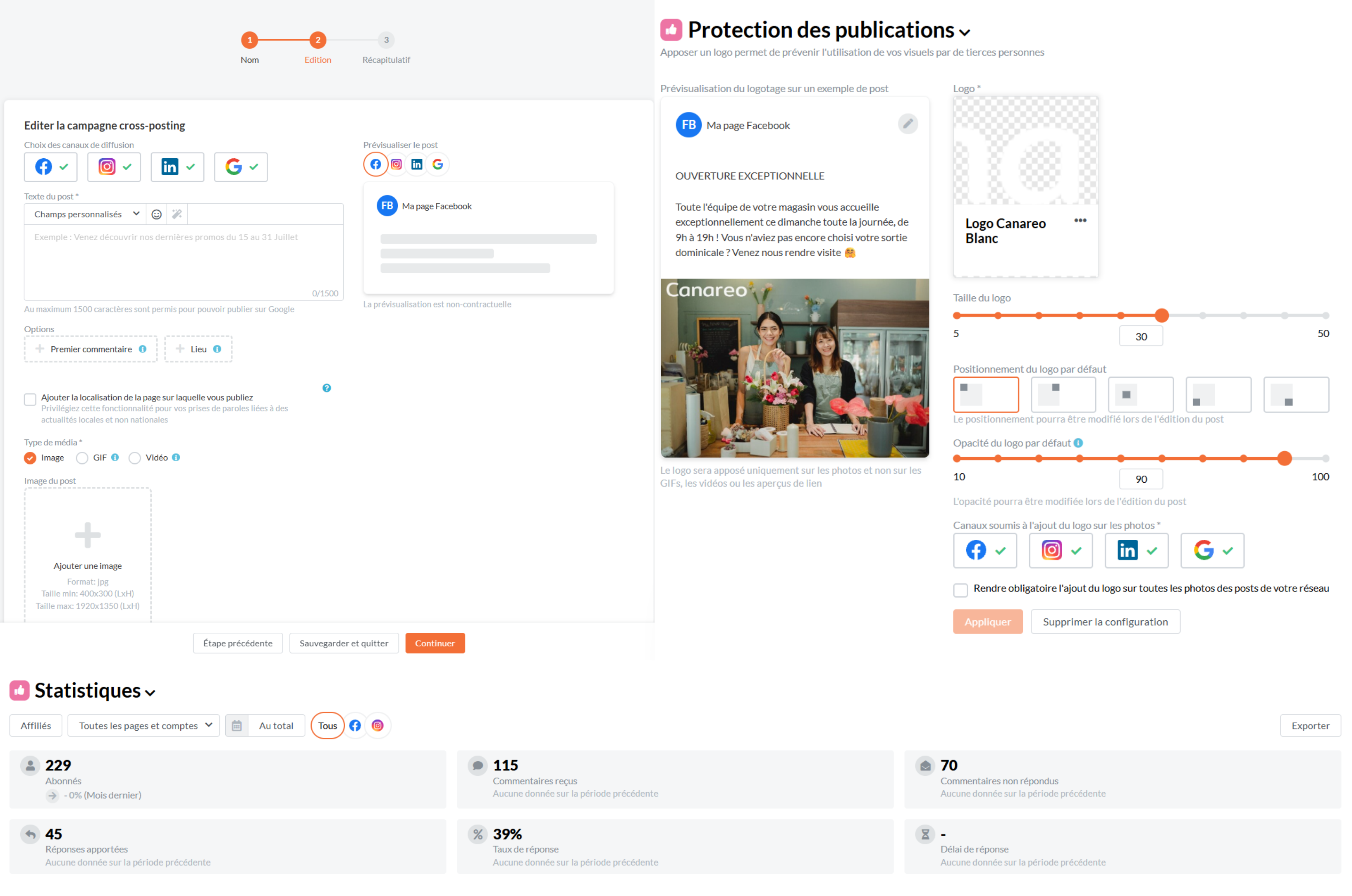 fonctionnalités réseaux sociaux plateforme digitaleo