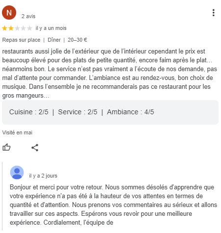 avis client négatif réponse CHR