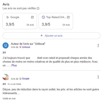 avis clients Google My Business