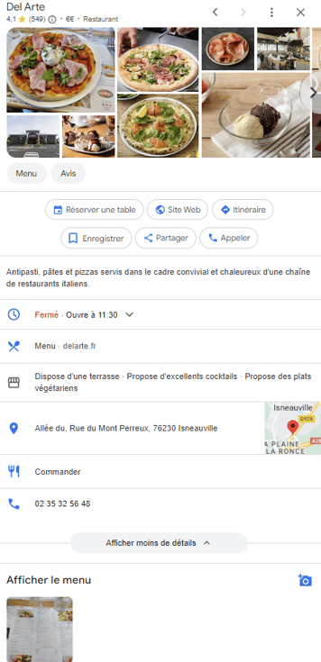 fiche Google My Business restaurant 