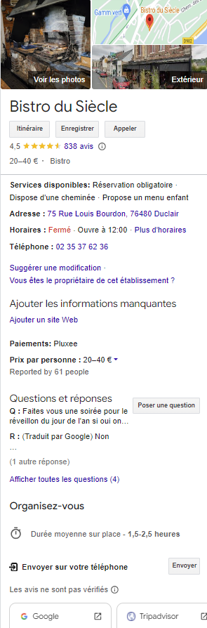 fiche Google My Business restauration