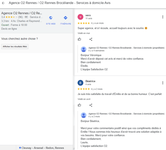 avis clients google service à la personne
