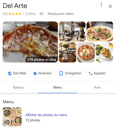 restaurant menu photos google my business