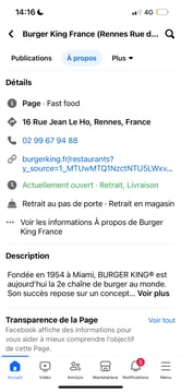  page locale Facebook de Burger King Rennes