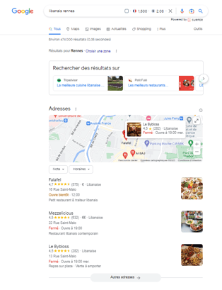Google Local Pack - libanais Rennes