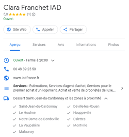 fiche google my business mandataire zones desservies