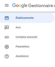 google my business menu déroulant