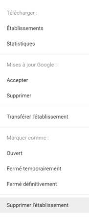 google my business supprimer établissement dans liste