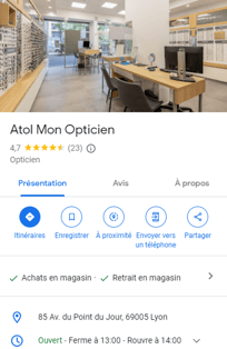 fiche google my business atol mon opticien  lyon