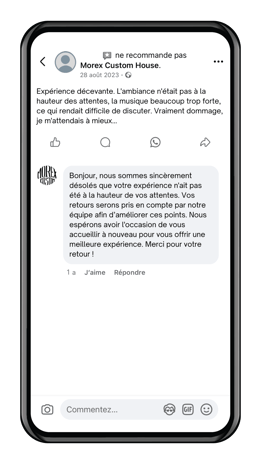 reponse avis client facebook negatif
